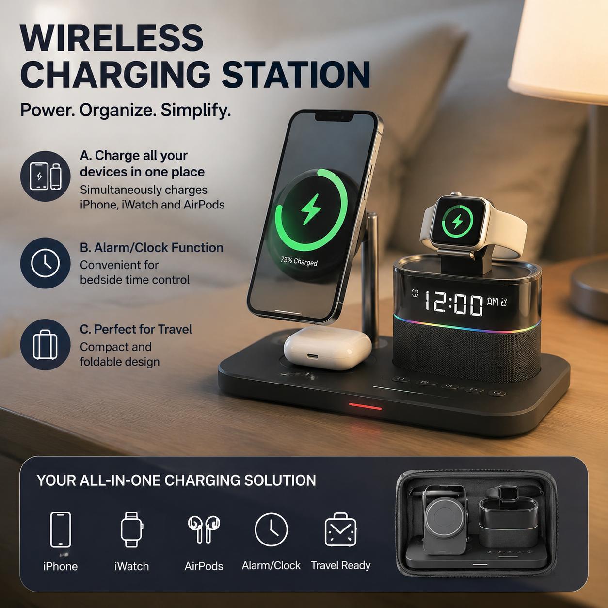 Smart Home Matter - Stasiun Pengisian Daya Nirkabel Magnetik untuk